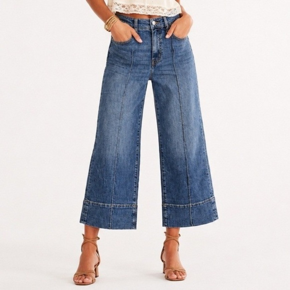 Studio Blue Elena High Rise Pintuck Wide Leg Capri Jeans Size‎ 26 NWT